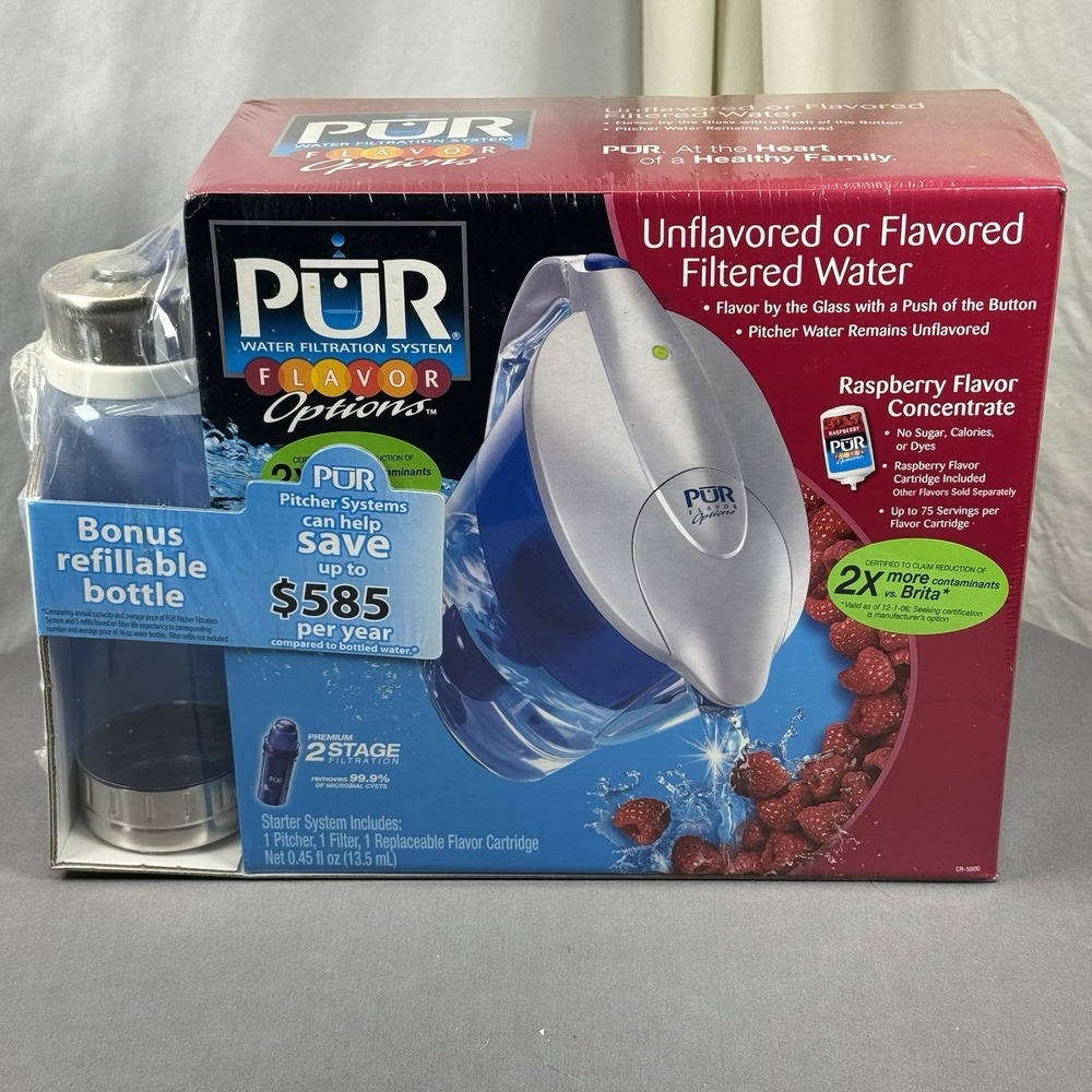 New NIB PUR CR-5000 Water Pitcher w Refillable Bottle & Flavoring Concentrate‎